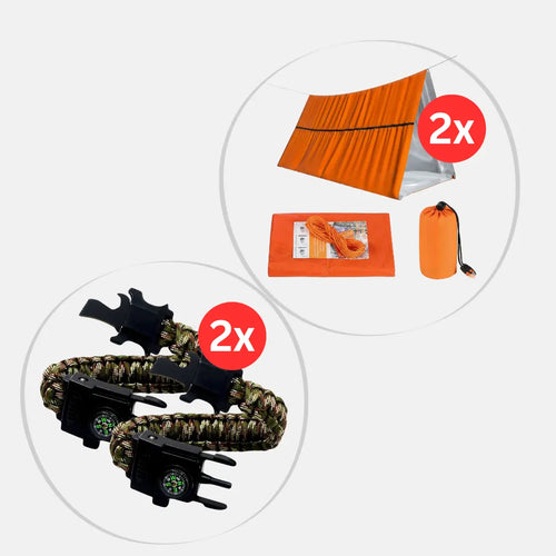2 SURVIVAL-X1 Bracelets + 2 THERMA-X1 Emergency Tents